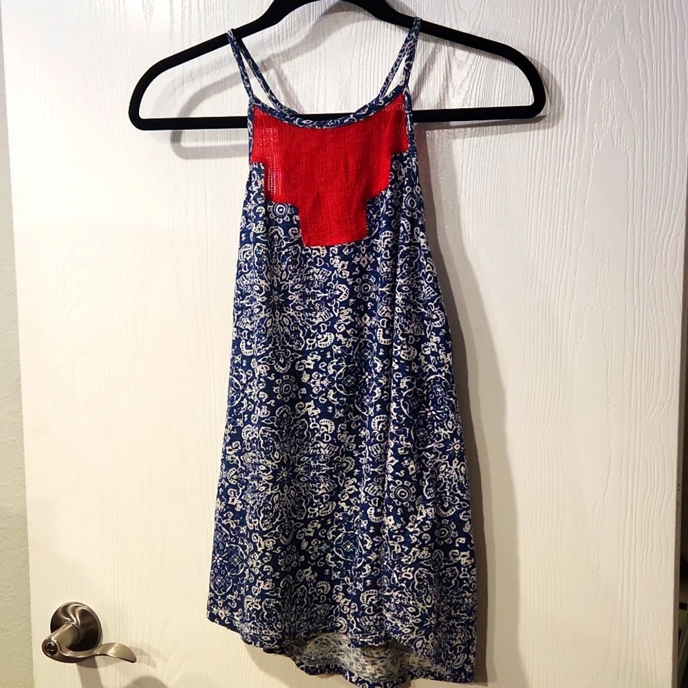 Really cutely patterned lucky brand red and blue strappy tank top